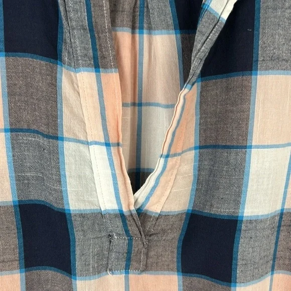 Lou & Grey Lagenlook Plaid Cotton Long Sleeve Pockets Tunic Top Large Blue Peach - Picture 7 of 14